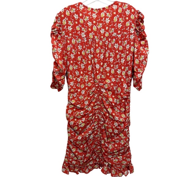 NWT Veronica Beard Josephine Silk Ruche Stretch Mini Dress Floral Red Size 14 - Picture 4 of 10
